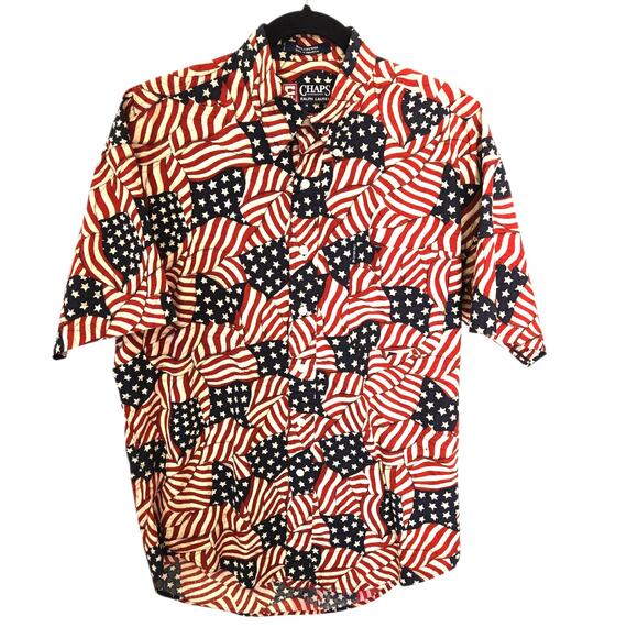 Chaps Ralph Lauren Stars Stripes Americana Flag Short Sleeve Shirt Size Medium - Picture 1 of 6